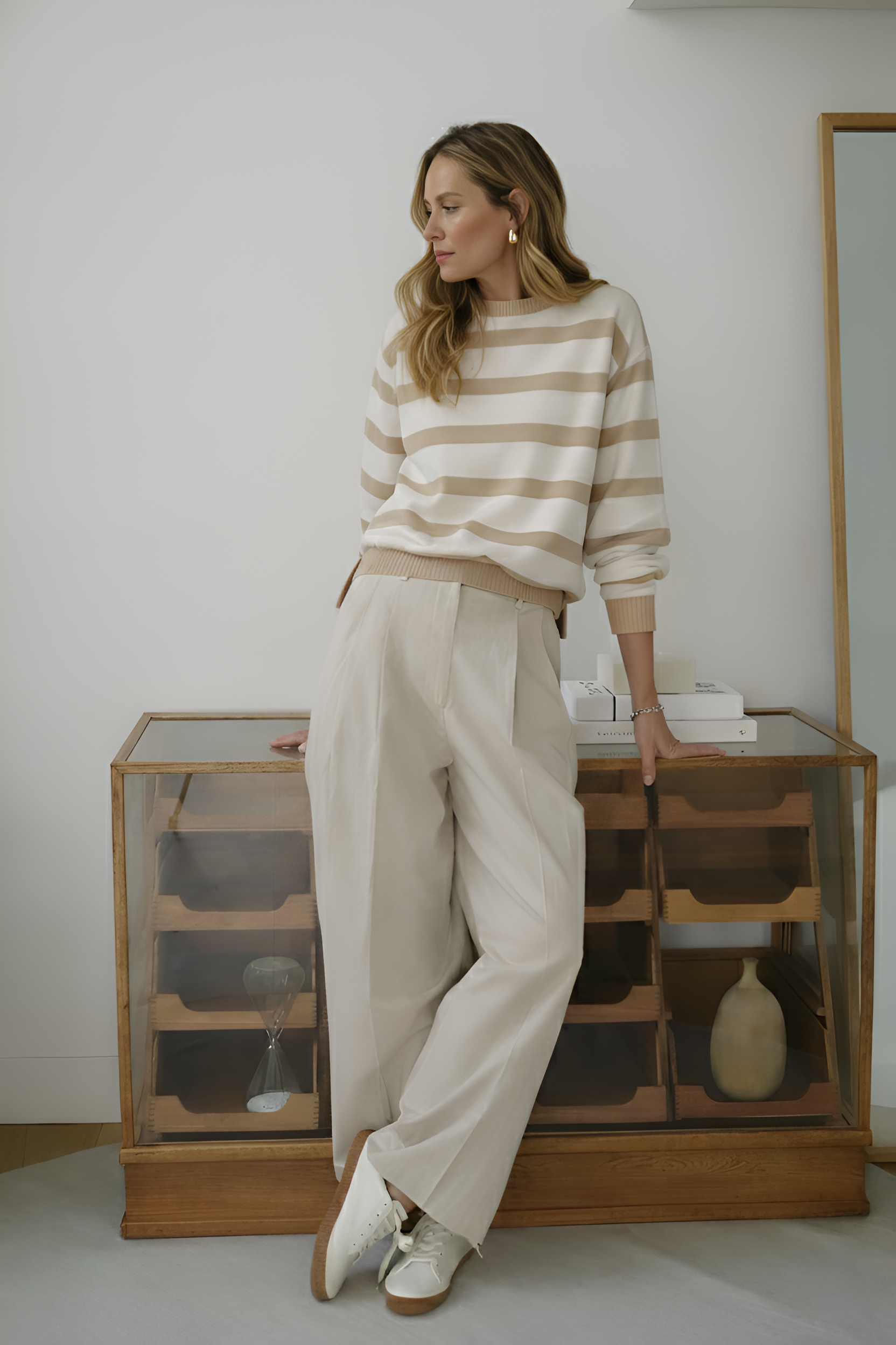 nuco striped sweater with wide-leg trousers